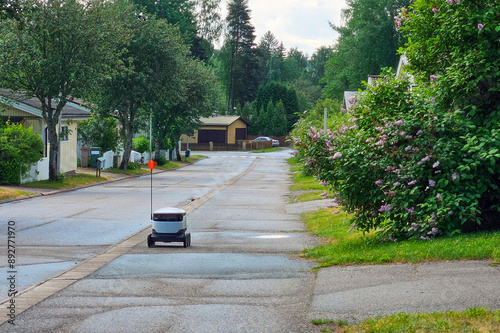Delivery robot on the go to ship grocery from the shop