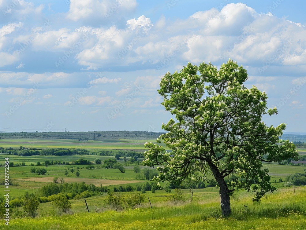 The Enchanting Beauty of Ukraine: A Wild Pear Tree Standing Tall in a Serene Landscape