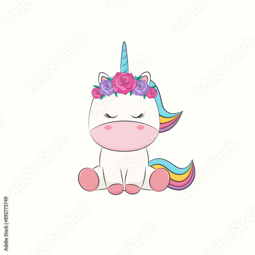 Cute baby unicorn character. Vector illustration