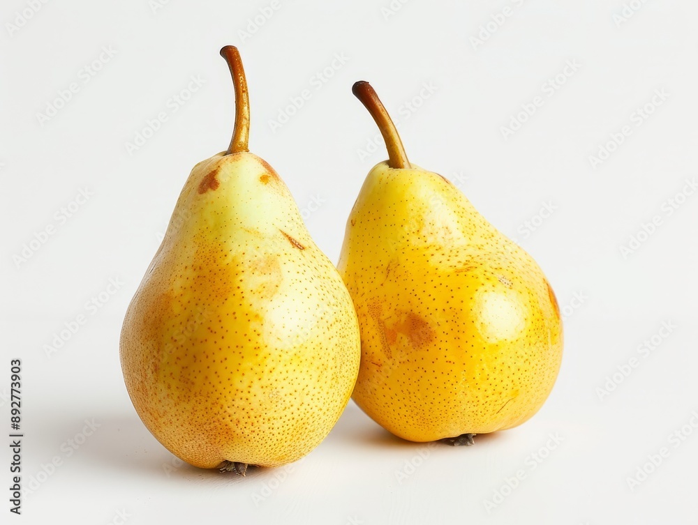 Simplicity in Yellow: Santa Maria Pears on White Background Simplicity in Yellow: Santa Maria Pears on White Background