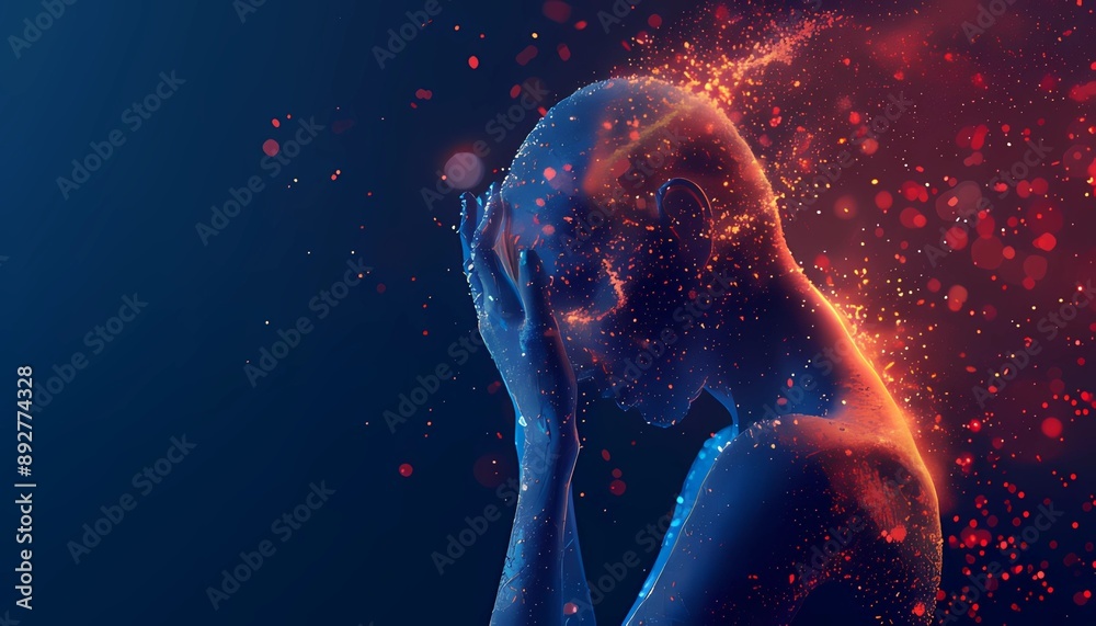 Chronic severe headache and migraine caused by brain diseases. Tired and stressed adult male suffering from intense pain. Chronic severe headache and migraine caused by brain diseases. Tired and stressed adult male suffering from intense pain.