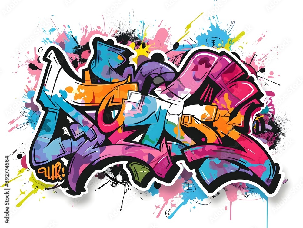 Naklejka premium Stylish Streetwear Graffiti Design Suitable for Shirt or Sticker on White Background