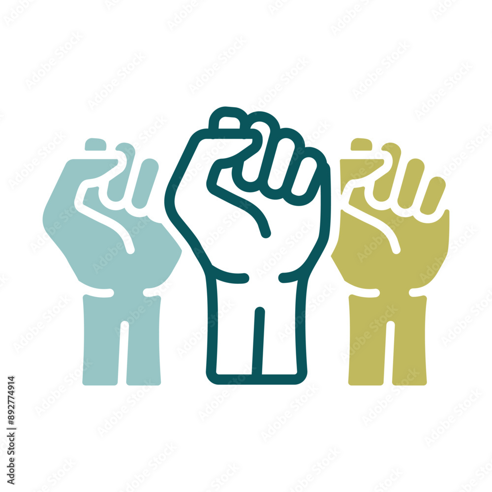Three clenched fists raised in protest vector icon Three clenched fists raised in protest vector icon
