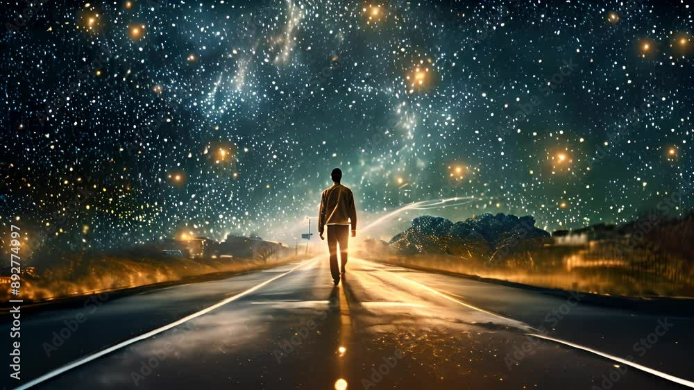 Man walking on the road to horizon. Concept of open way for business Man walking on the road to horizon. Concept of open way for business
