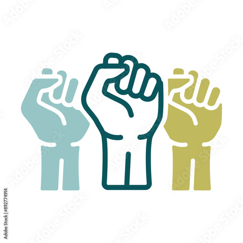 Three clenched fists raised in protest vector icon