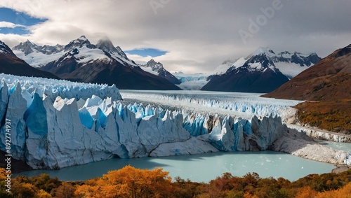 Golden Autumn Panorama of Perito Moreno Glacier in Patagonia, Argentina