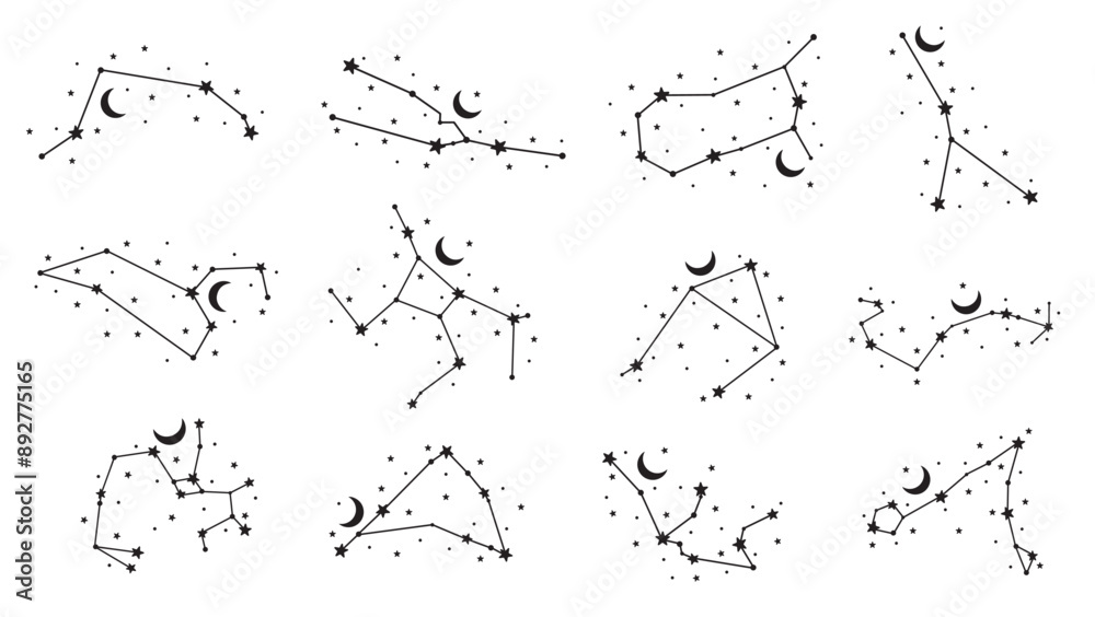 Zodiac signs collection, on white background, horoscope elements vector art