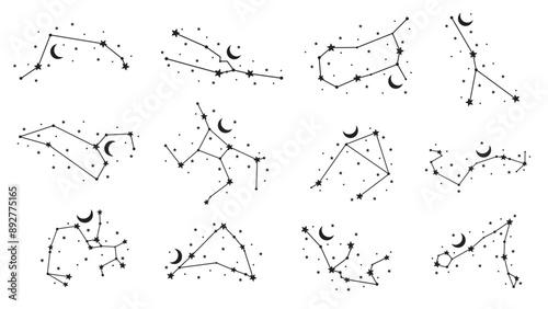 Zodiac signs collection, on white background, horoscope elements vector art