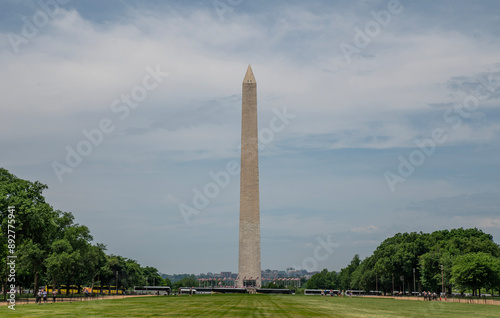 Washington memorial monument on sunny day with clouds