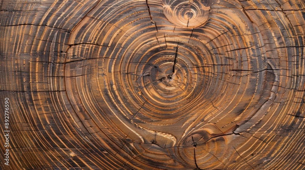 Fototapeta premium Artistic wooden background crafted from crosscut wood with ring patterns Template suitable for inscription mockups and designs