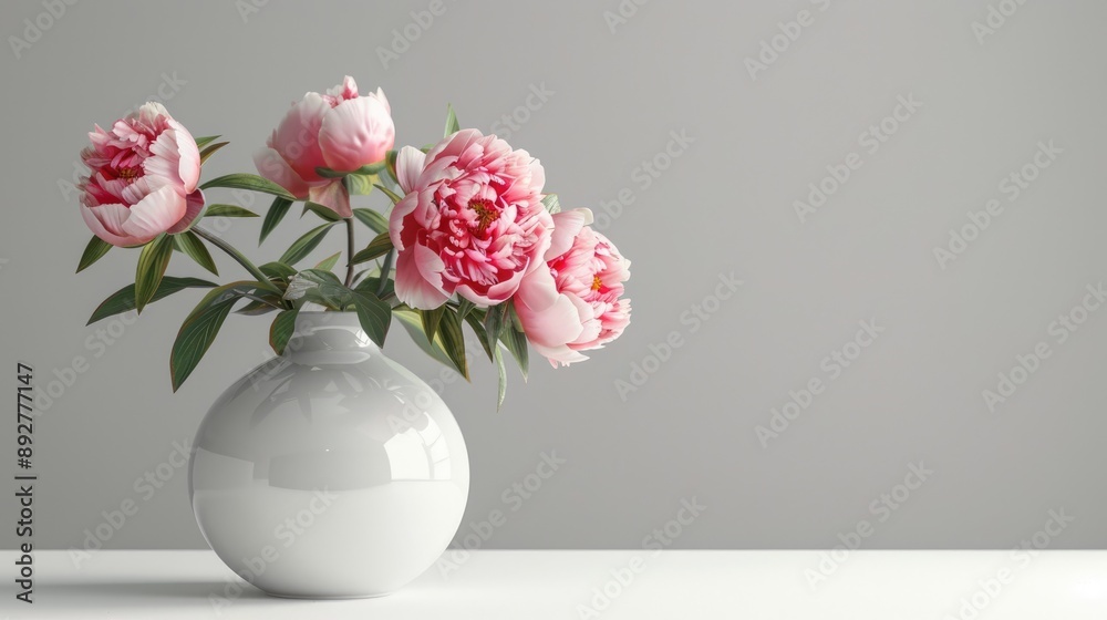 Ceramic vase with peonies. Perfect for catalogs or online shops. Fresh bouquet delivery. Floral shop idea. Blank space for text. Ceramic vase with peonies. Perfect for catalogs or online shops. Fresh bouquet delivery. Floral shop idea. Blank space for text.
