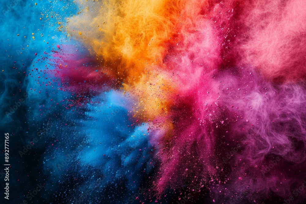 Dynamic image capturing a colorful explosion of powder, creating a vivid abstract background Dynamic image capturing a colorful explosion of powder, creating a vivid abstract background