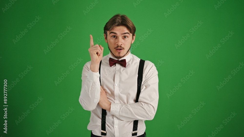 Quiet Please - Young Man Gesturing for Silence on Green Background Quiet Please - Young Man Gesturing for Silence on Green Background