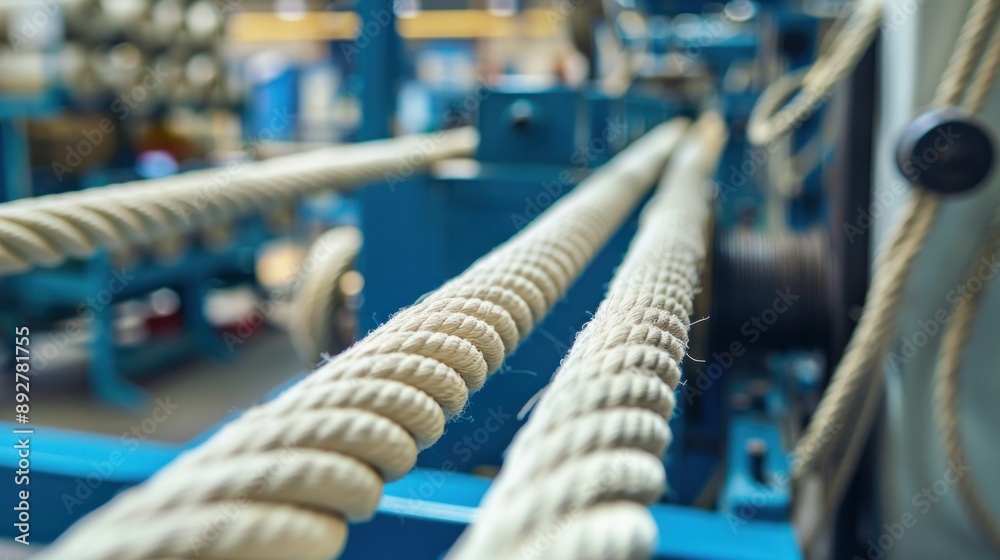 Closeup of a highquality nylon rope making machine in a factory setting Closeup of a highquality nylon rope making machine in a factory setting