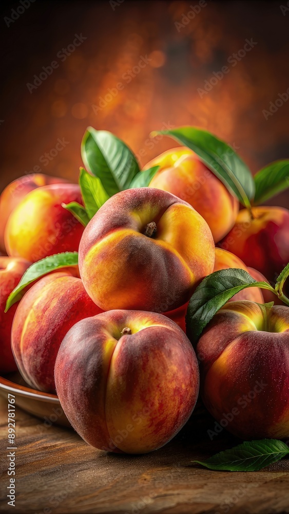 Isolated apricots, peaches. Fresh whole apricot, peach fruit with leaf in a basket isolated on dark background with clipping path