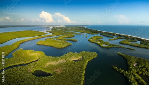 flying over thousand islands conservation area in the indian river lagoon in cocoa beach brevard county florida photo