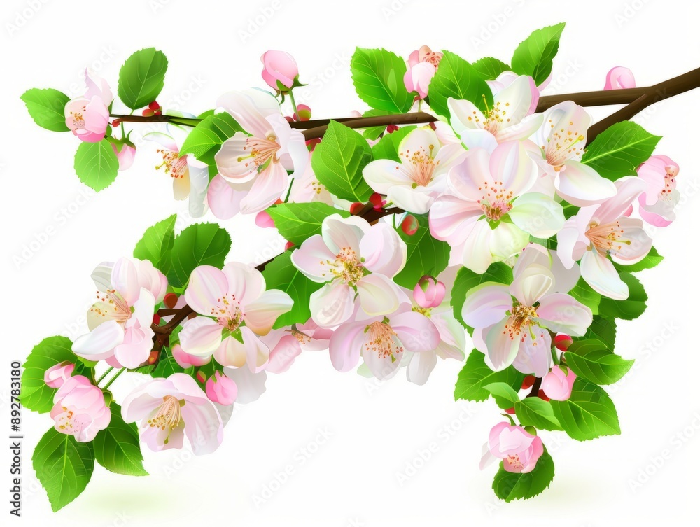 Fototapeta premium Emerald Spring: A Close Up of Isolated Apple Tree Blossoms