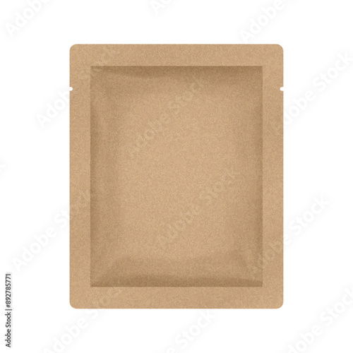 Brown sachet or pouch. Kraft paper texture. Vector bag mockup, wet wipes. Cosmetics sample. Moisturizing sheet face mask. Eco packaging mockup	
