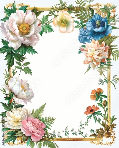 Beautiful floral frame featuring vibrant peonies and greenery, perfect for invitations, cards, and creative projects.