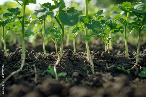 Healthy Plant Roots Growing in No-Till System - Strong Root Structures and Fertile Soil photo