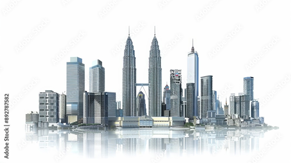 Fototapeta premium Kuala Lumpur skyscrapers Malaysia depicted against a white background
