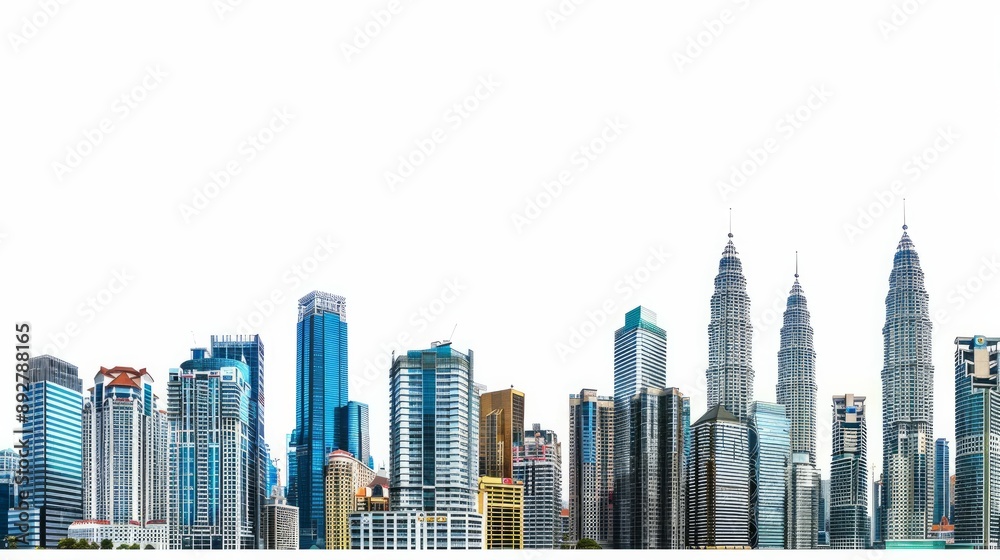 Fototapeta premium Kuala Lumpur skyscrapers Malaysia depicted against a white background