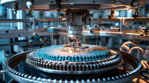 Machinery for circular knitting in a textile production facility photo