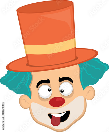 vector illustration face character clown cartoon, making crazy and funny expression, with squinty eyes and tongue sticking out