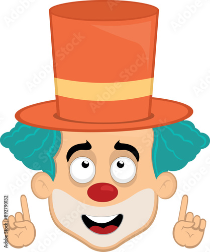 vector illustration face character clown cartoon observing and with hands pointing up