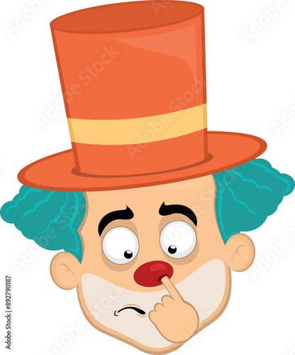 vector illustration face character clown cartoon picking your nose looking for a mucus with your finger hand