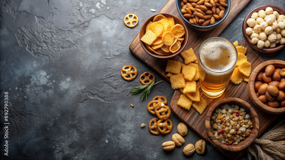 Beer and Snacks on Rustic Background, beer , snack , appetizer , party Beer and Snacks on Rustic Background, beer , snack , appetizer , party