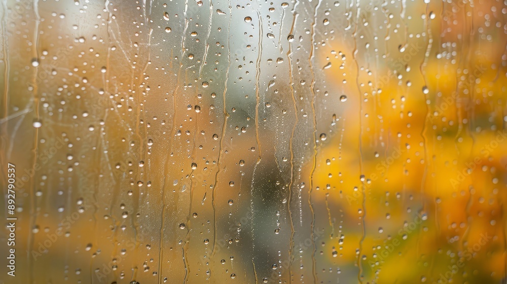 Raindrops on window with autumn scene Raindrops on window with autumn scene