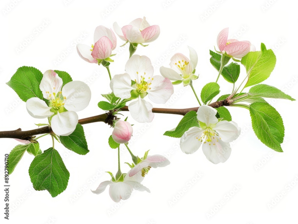 Beautiful Blooming Apple Tree Flowers: Isolated Twig with Clipping Path Beautiful Blooming Apple Tree Flowers: Isolated Twig with Clipping Path