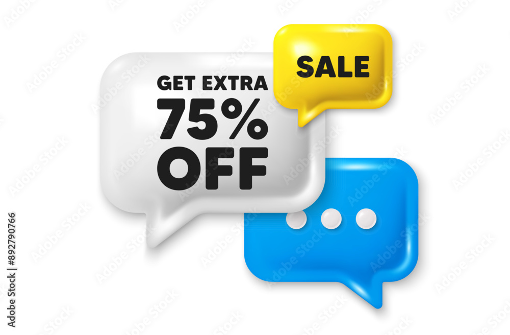 Get Extra 75 percent off Sale. Offer speech bubble 3d icon. Discount offer price sign. Special offer symbol. Save 75 percentages. Extra discount chat offer. Speech bubble sale banner. Vector Get Extra 75 percent off Sale. Offer speech bubble 3d icon. Discount offer price sign. Special offer symbol. Save 75 percentages. Extra discount chat offer. Speech bubble sale banner. Vector