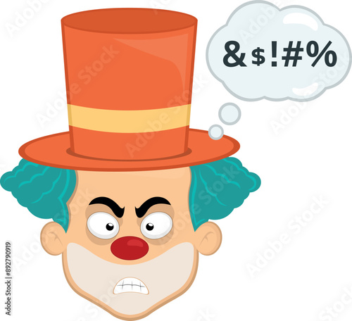 vector illustration face character clown cartoon, angry expression with a cloud thought and an insult text