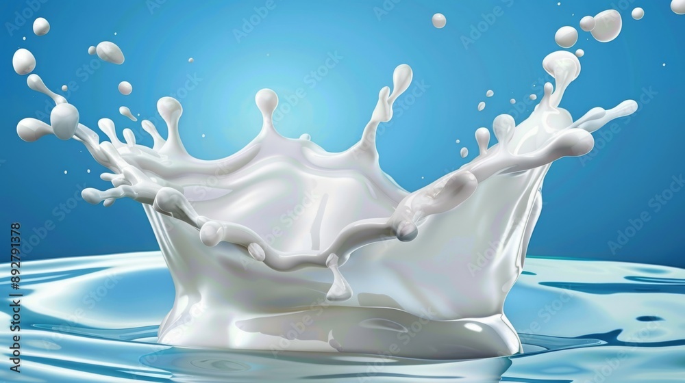 Elegant Milk Patterns on Vibrant Blue Surface Elegant Milk Patterns on Vibrant Blue Surface