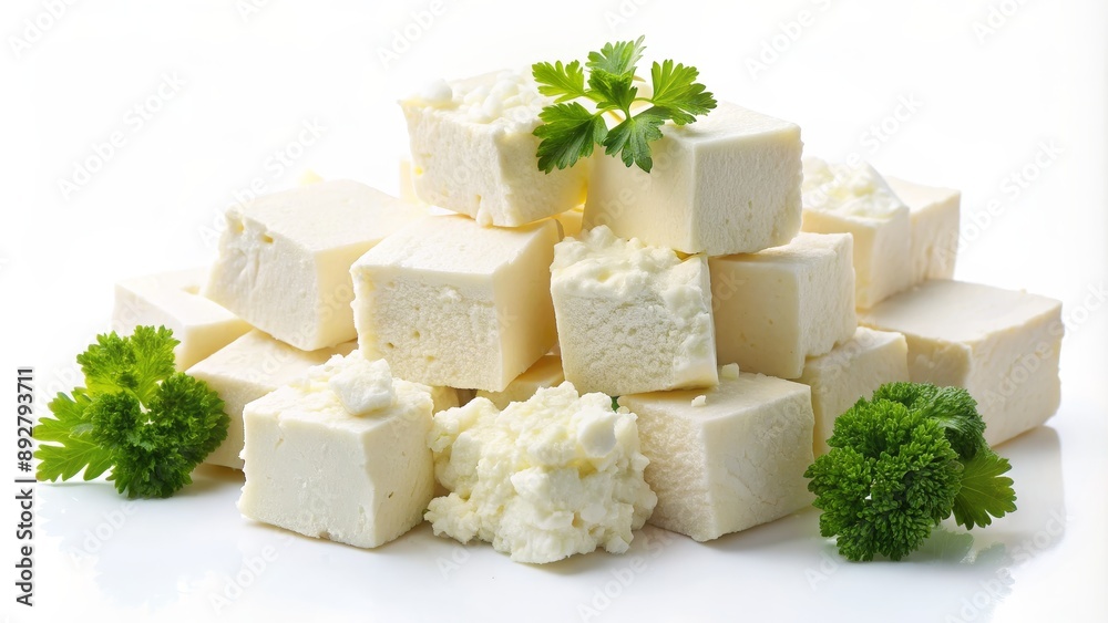 Fresh Feta Cheese Cubes with Parsley Garnish, feta cheese, greek cheese, dairy product, mediterranean cuisine Fresh Feta Cheese Cubes with Parsley Garnish, feta cheese, greek cheese, dairy product, mediterranean cuisine