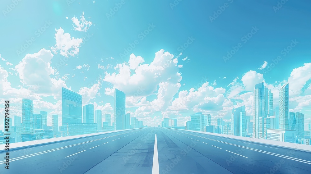 Fototapeta premium Empty Highway Leading to Futuristic City 