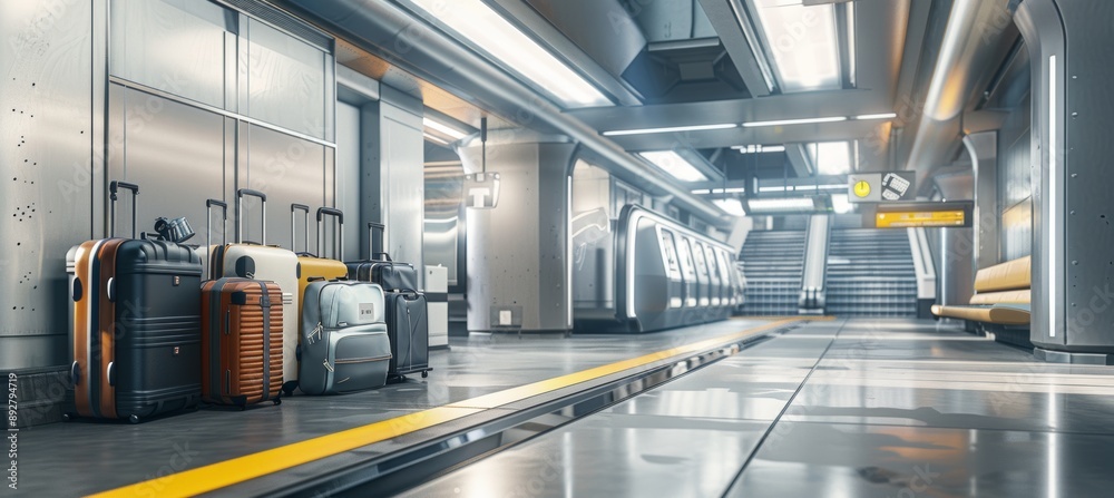 Modern Train Station with Stylish Luggage for Travel Design Concepts Modern Train Station with Stylish Luggage for Travel Design Concepts