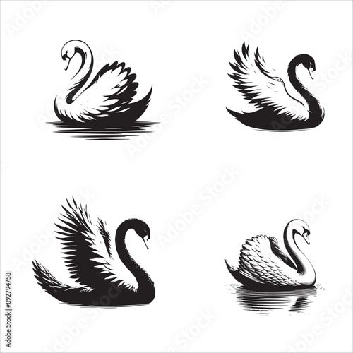 silhouettes of  Serene Swan set on white background 
 