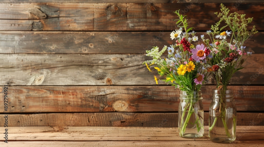 Fototapeta premium Rustic Wildflower Arrangement: Stylish Banner for Inviting Designs, Cards, Posters