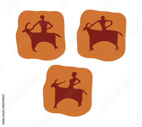 Bhimbetka rock shelters - Cave Paiting Symbols - Madhya Pradesh - Stock Illustration