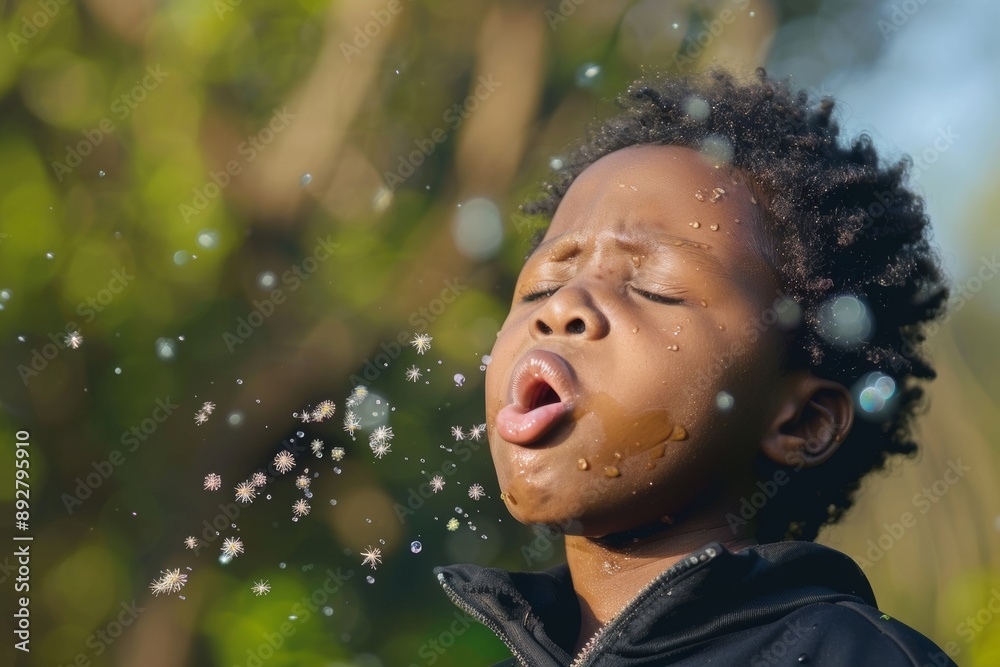 Moment of sneeze child underscoring attention to health protection. Young boy sneeze reveals importance of hygiene and care. Boy sneezes illustrating invisible threat of infection daily life. Moment of sneeze child underscoring attention to health protection. Young boy sneeze reveals importance of hygiene and care. Boy sneezes illustrating invisible threat of infection daily life.