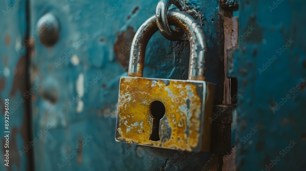 Aged Padlock Guarding Restricted Access to Secured Asset Aged Padlock Guarding Restricted Access to Secured Asset