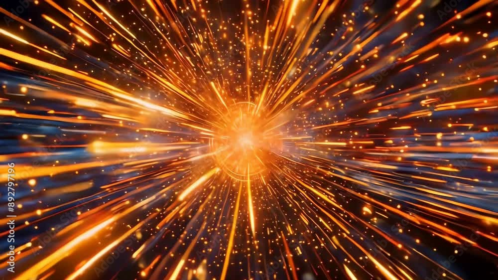 Golden sparks fly in dark. Concept of speed and energy, abstract glowing motion, light trails, vibrant power, dynamic technology, futuristic.