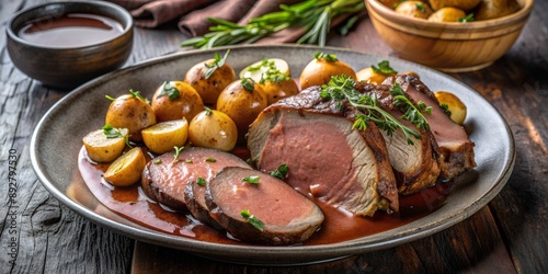 Roasted Pork Tenderloin with Herb Butter and Roasted Potatoes, rustic , dinner , meat , pork