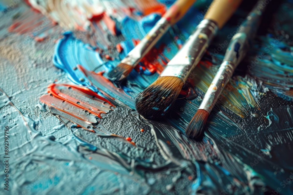 brushes and paints in a raw, artist tools, painting as a hobby and recreation brushes and paints in a raw, artist tools, painting as a hobby and recreation