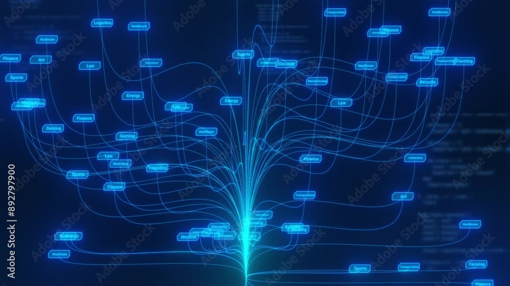 Deep learning Big data technology and data science abstract background..AI Data flow concept: analysing and artificial intelligence on virtual screen. 