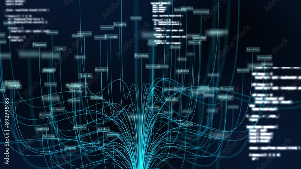 Deep learning Big data technology and data science abstract background..AI Data flow concept: analysing and artificial intelligence on virtual screen. 