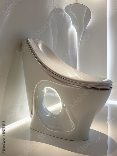 Futuristic White Toilet with Modern Design in Minimalist Setting
 photo